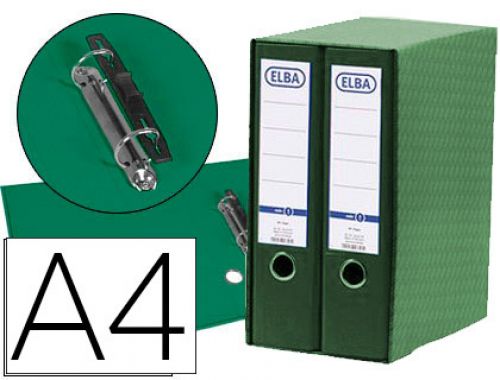 Modulo elba 2 pasta de arquivo de alavanca din a4 com rado 2 aneis verde lombada de 80 mm , Elba , 150313 , 8427291123751